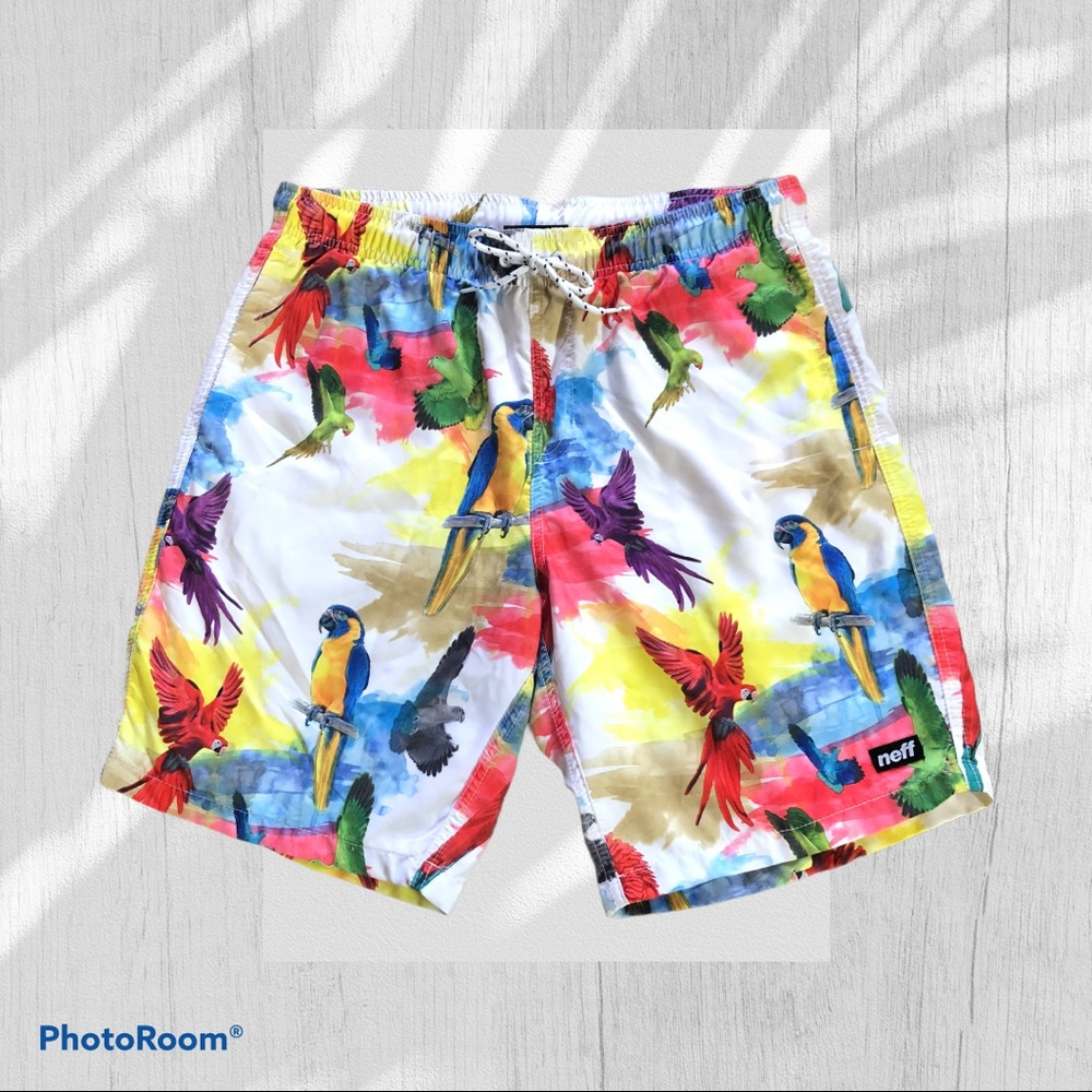 Neff Parrot Tropical Colorful Swim Trunks Medium